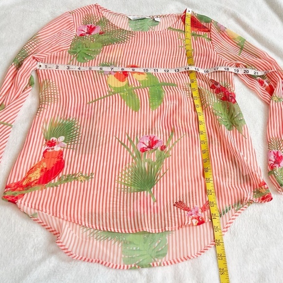 NEW Lemon Way Striped Tropical Lightweight Scoop Neck Long Sleeve Blouse Top XS - Picture 5 of 7